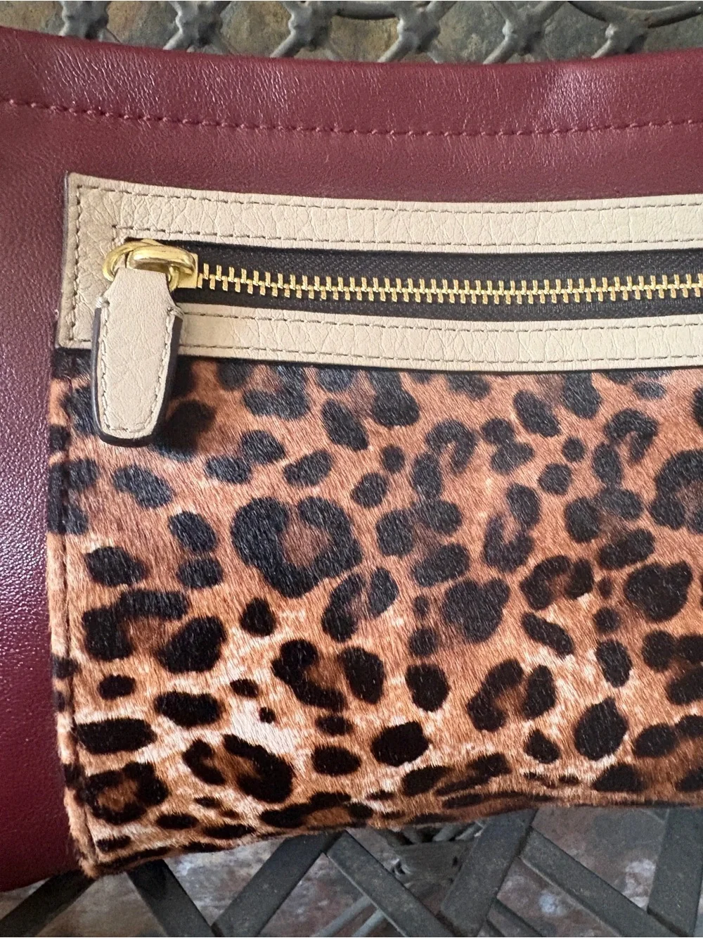 RARE VINTAGE COACH LEGACY Ocelot Calf Hair Clutch/Wristlet LEOPARD AND BURGUNDY